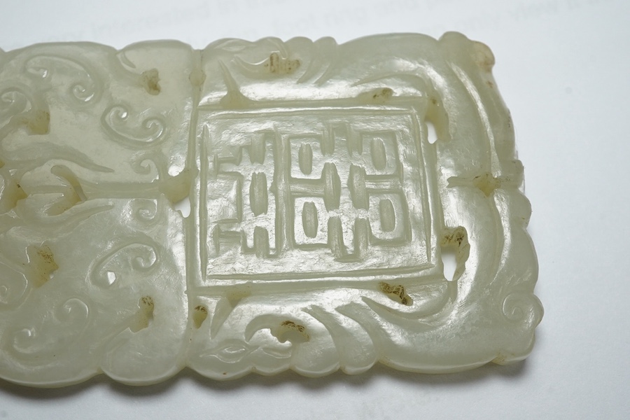 A Chinese white jade ‘Shuangxi’ plaque, 19th/20th century